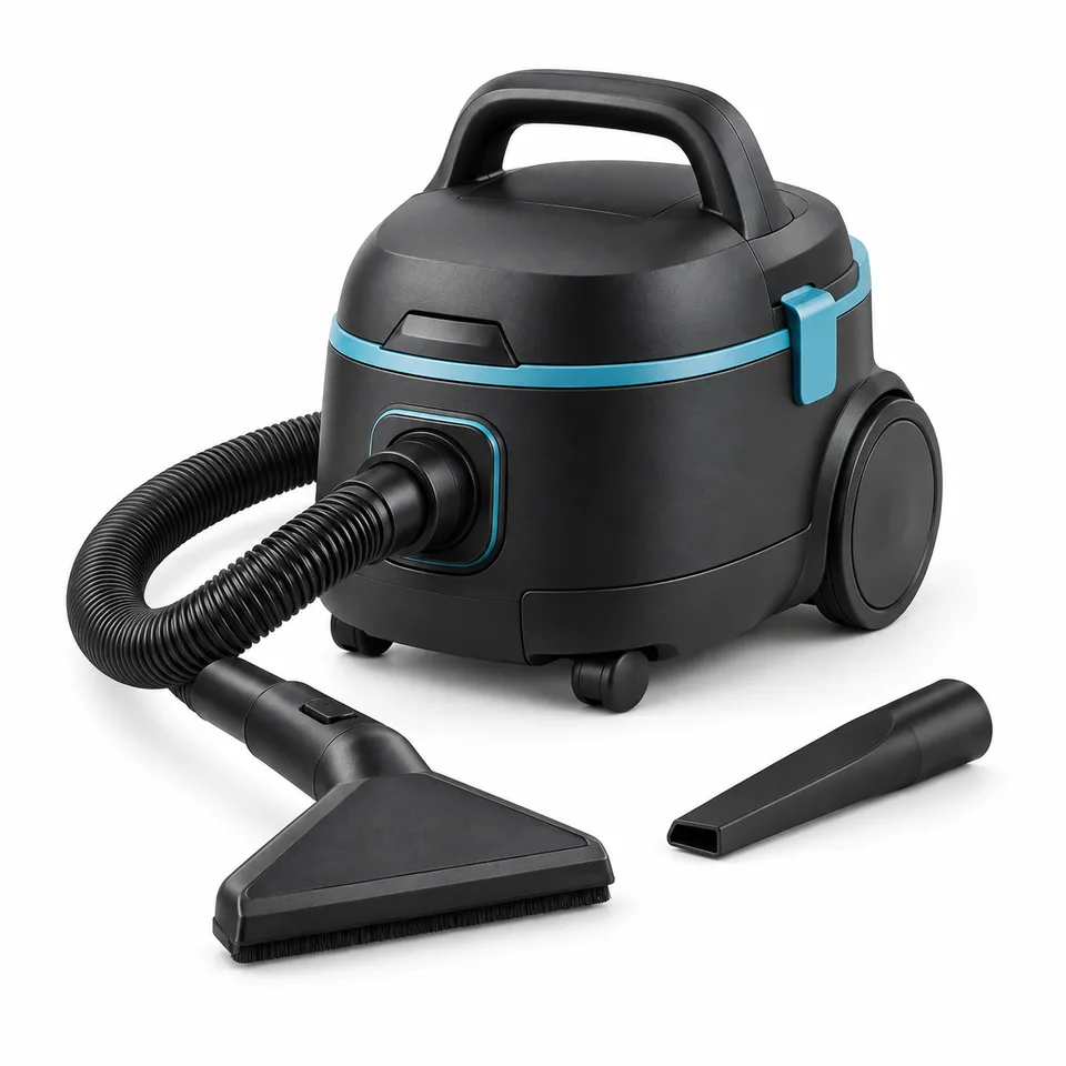 Illustrative canister vacuum with upholstery and crevice attachments